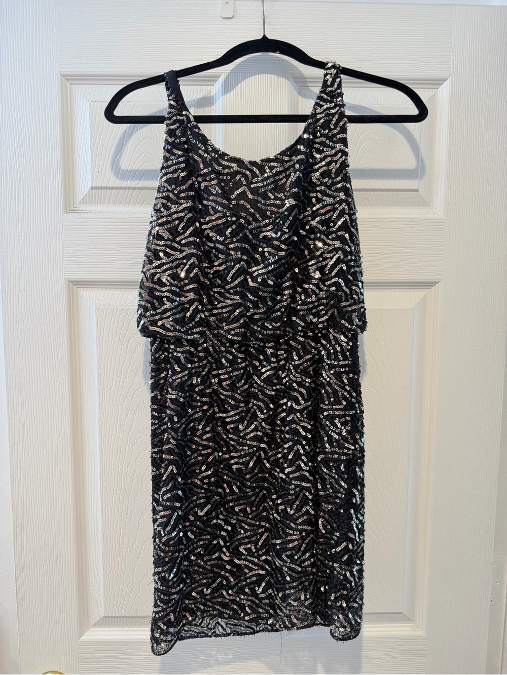 Alice + Olivia Black Sequin Midi Dress with Silver Accents